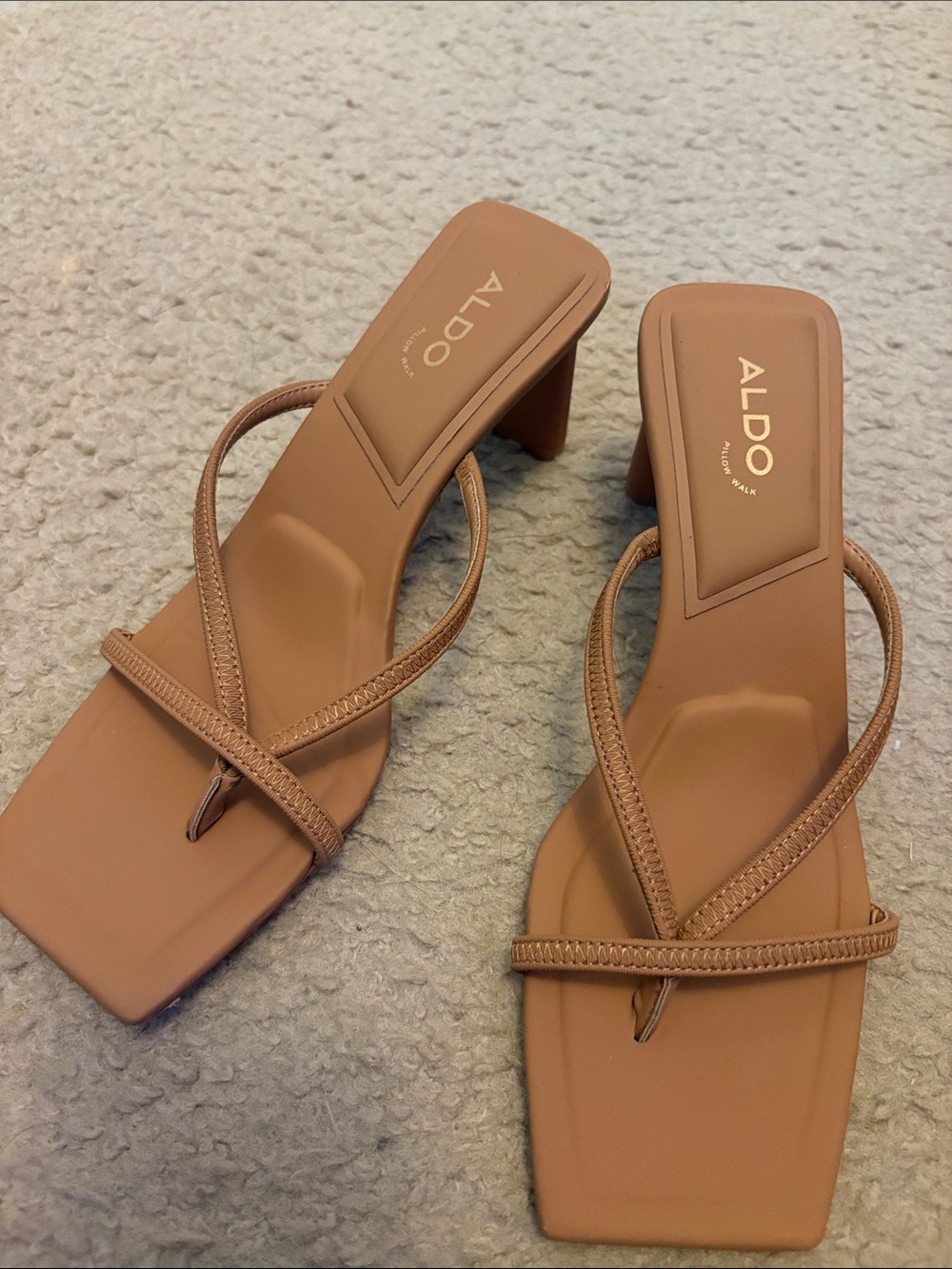 ALDO Tan Strappy Square Toe Block Heel Mules